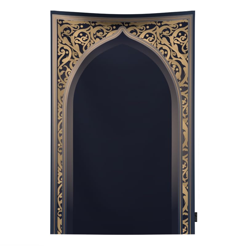 Al-Hedaya Waterproof Prayer Mat, a Durable Rug in Blue & Gold from Wipeable Material, 68x117 cm, for Comfortable Prayer, a Stylish Salah Mat for Outdoor, Indoor, and Travel Use
