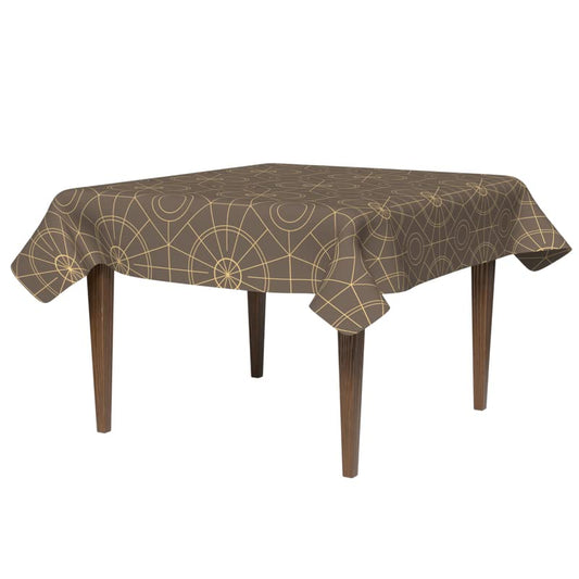 Islamteric Waterproof Tablecloth in Brown & Gold, a 140x140 cm Square Table Cover made from Spillproof Polyester, a Durable Protector with an Elegant Islamic Pattern for Dining