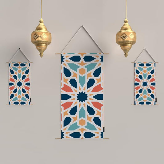 Ramadan's Unique Arabesque Velvet Fabric Posters Set, a Wall Art Decor Kit for Festive Home Decor, Multicolor, a Classic Islamic Design for Living Room or Bedroom during Ramadan