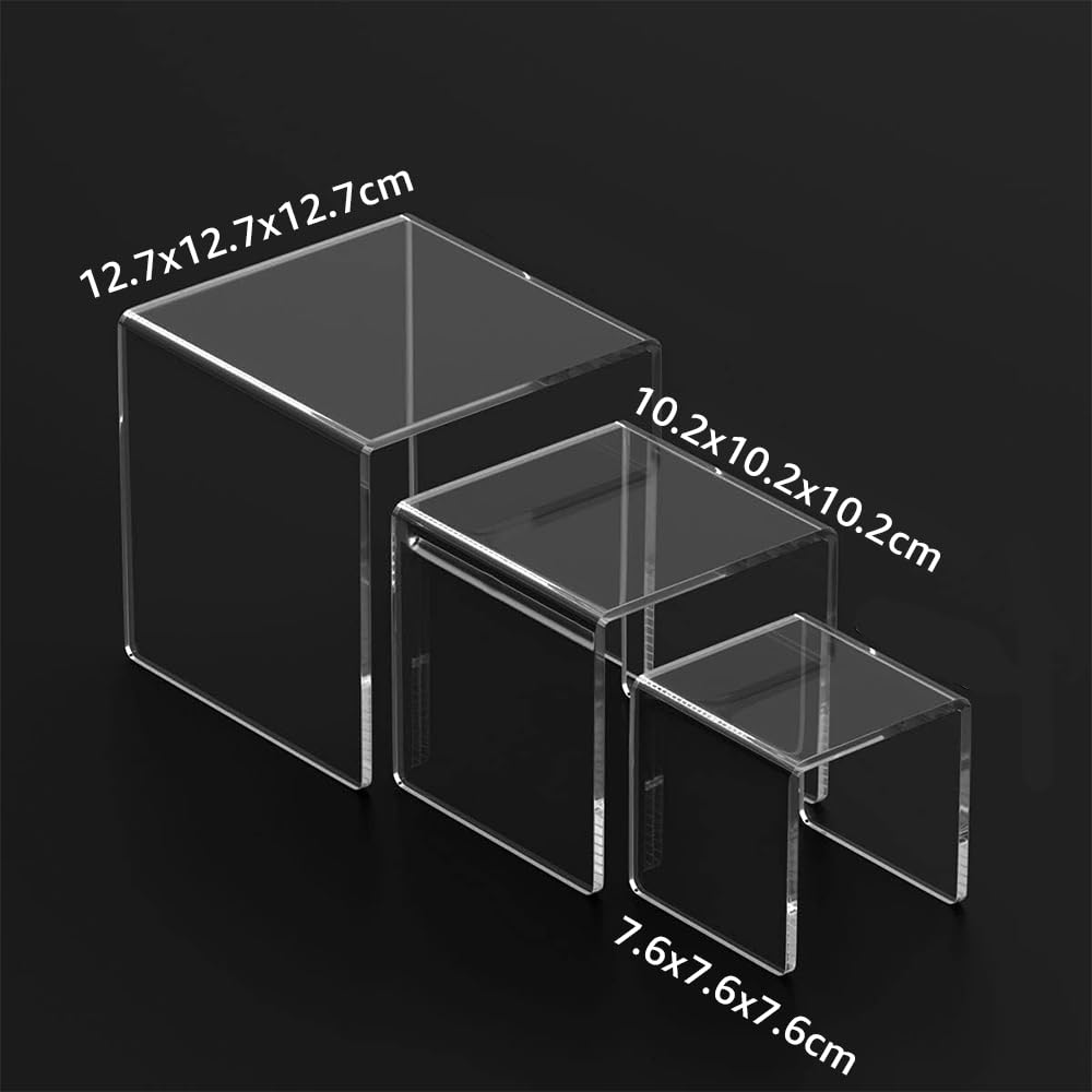 2 Sets of Clear Acrylic Display Risers, 3-Tier Stand Showcases for Dessert Tables, Jewelry Displays, Collectibles, Retail Counters, Sturdy Transparent Presentation, Clear