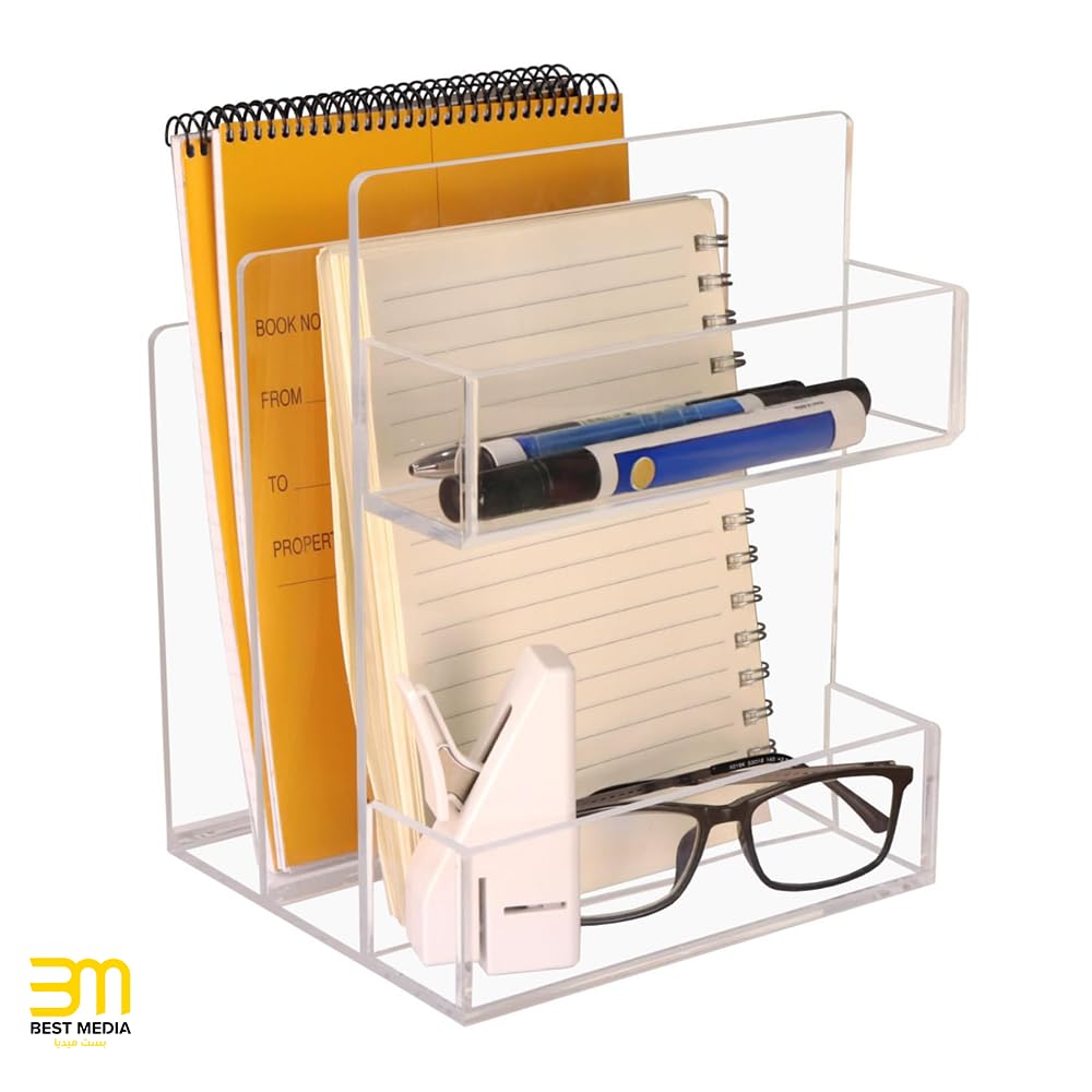 Acrylic Magazine and File Holder, Clear Desk Organizer for Mail and Folders, Modern and Sturdy Workspace Accessory and File Sorter for Office, Home, and Reception Areas