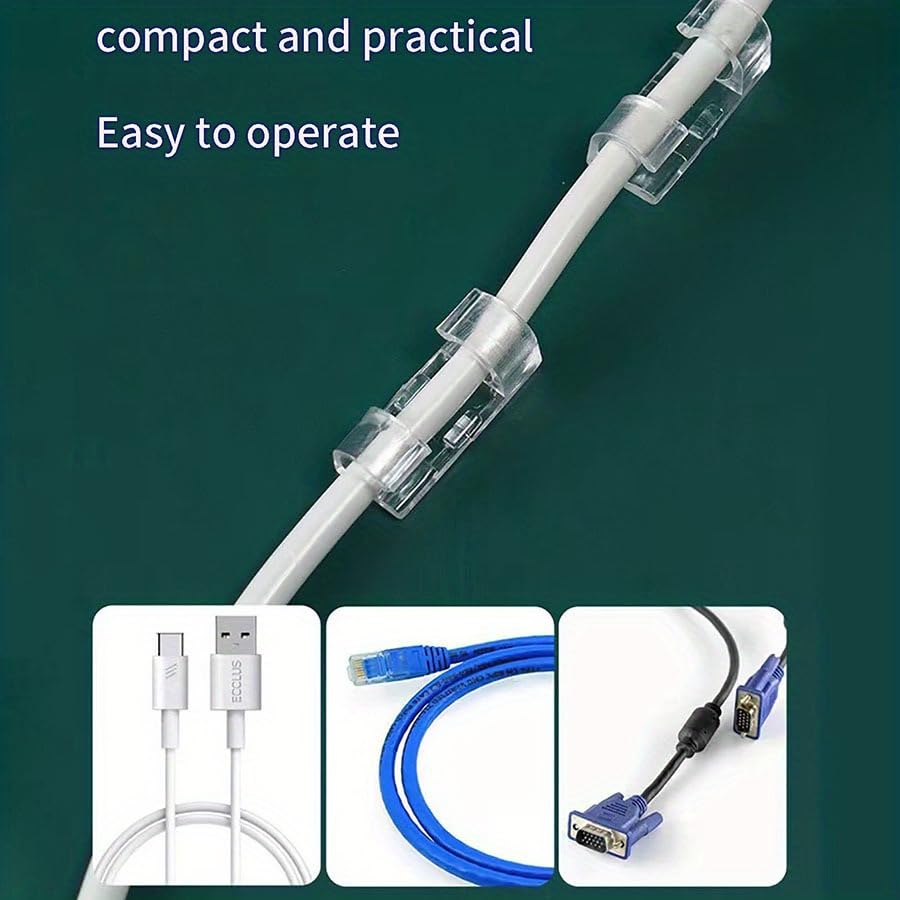 SYGA Pack of 20 Self-Adhesive Cable Clips Organizer Drop Wire Holder Cord Management System (Transparent)