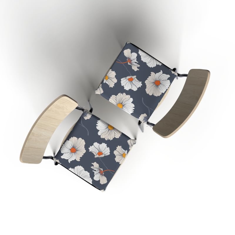Florish Seat Pad (Set Of 2), decorative and comfortable chair cushions in Blue, White & Yellow, 40x40 cm, featuring a beautiful floral design to brighten your kitchen or dining area