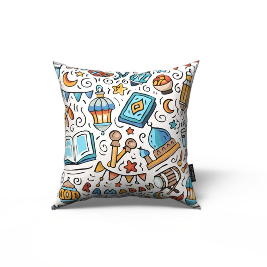 Oros Velvet Cushion Cover, a unique multicolor 40x40 cm decorative throw pillow with an artistic Islamic pattern, ideal for adding a vibrant and culturally rich touch to festive decor