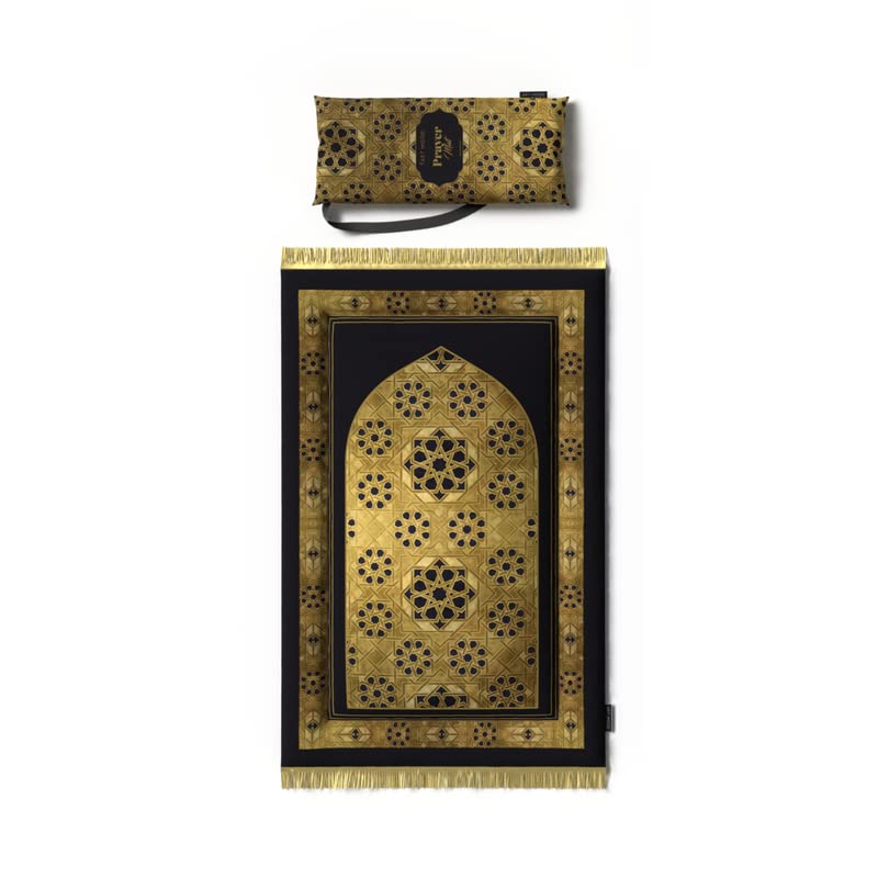 Padded Prayer Rug for Kids in stylish Gold and Black velvet, 57x95 cm, a soft and comfortable mat that helps create a positive and cozy prayer routine for your little ones