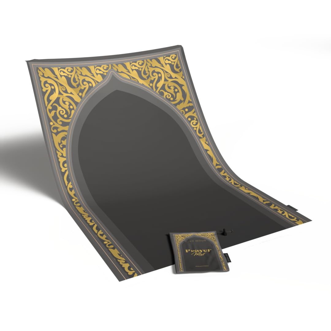 Waterproof Prayer Mat in Grey and Gold, 68x117 cm, a durable and practical rug with a stylish design, easy to clean and perfect for travel, outdoor use, or daily prayers anywhere