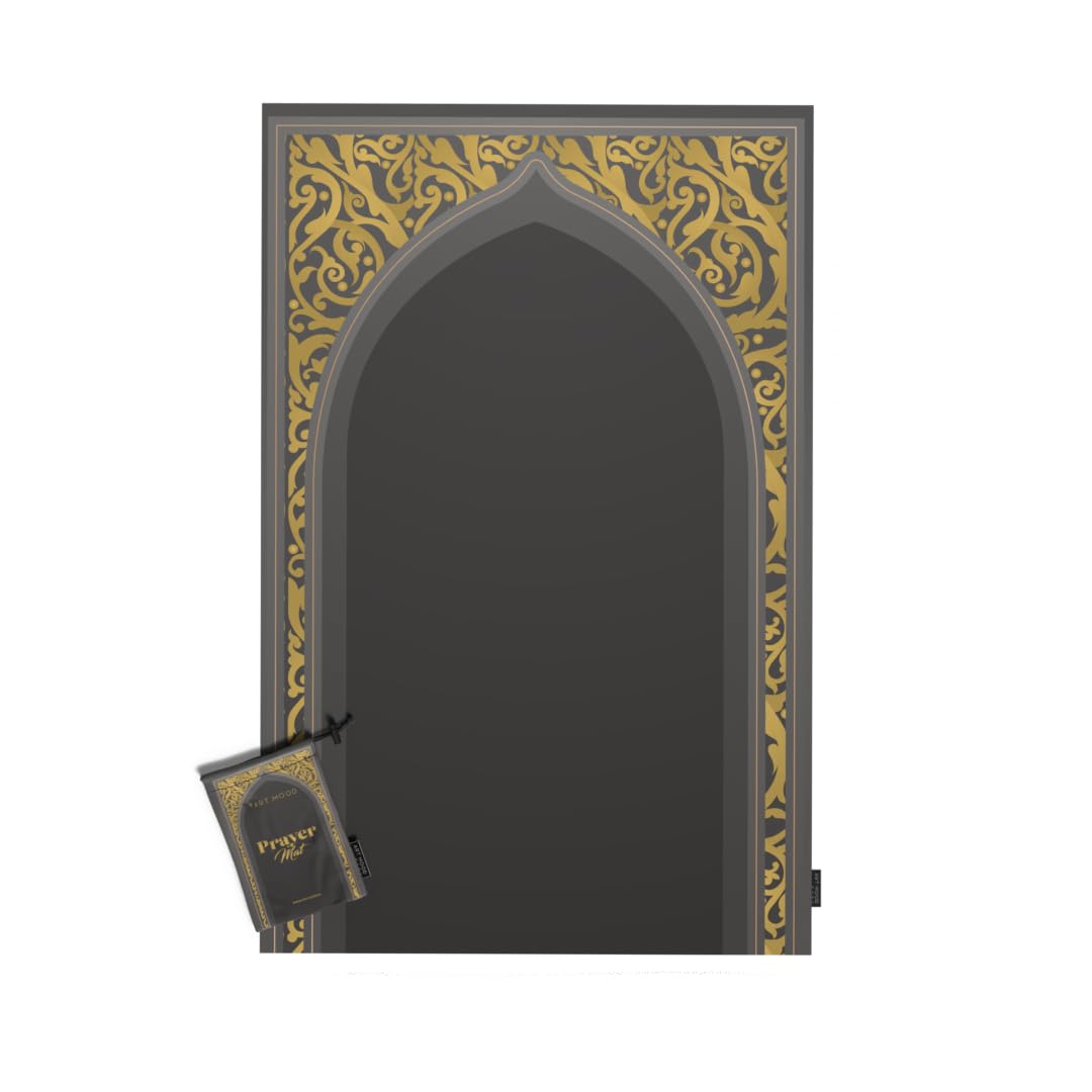 Waterproof Prayer Mat in Grey and Gold, 68x117 cm, a durable and practical rug with a stylish design, easy to clean and perfect for travel, outdoor use, or daily prayers anywhere