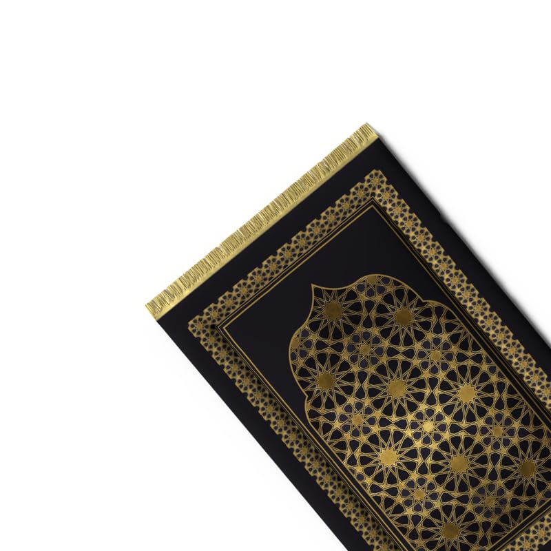 Padded Prayer Rug for Kids in attractive Gold and Black velvet, 57x95 cm, a soft mat that provides cushioning and comfort, making it an ideal first prayer rug for any child