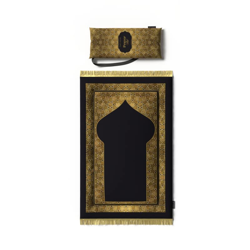 Padded Prayer Rug for Kids in Gold and Black velvet, 57x95 cm, a soft mat designed to be a comfortable and inviting space for children to learn and perform their daily prayers
