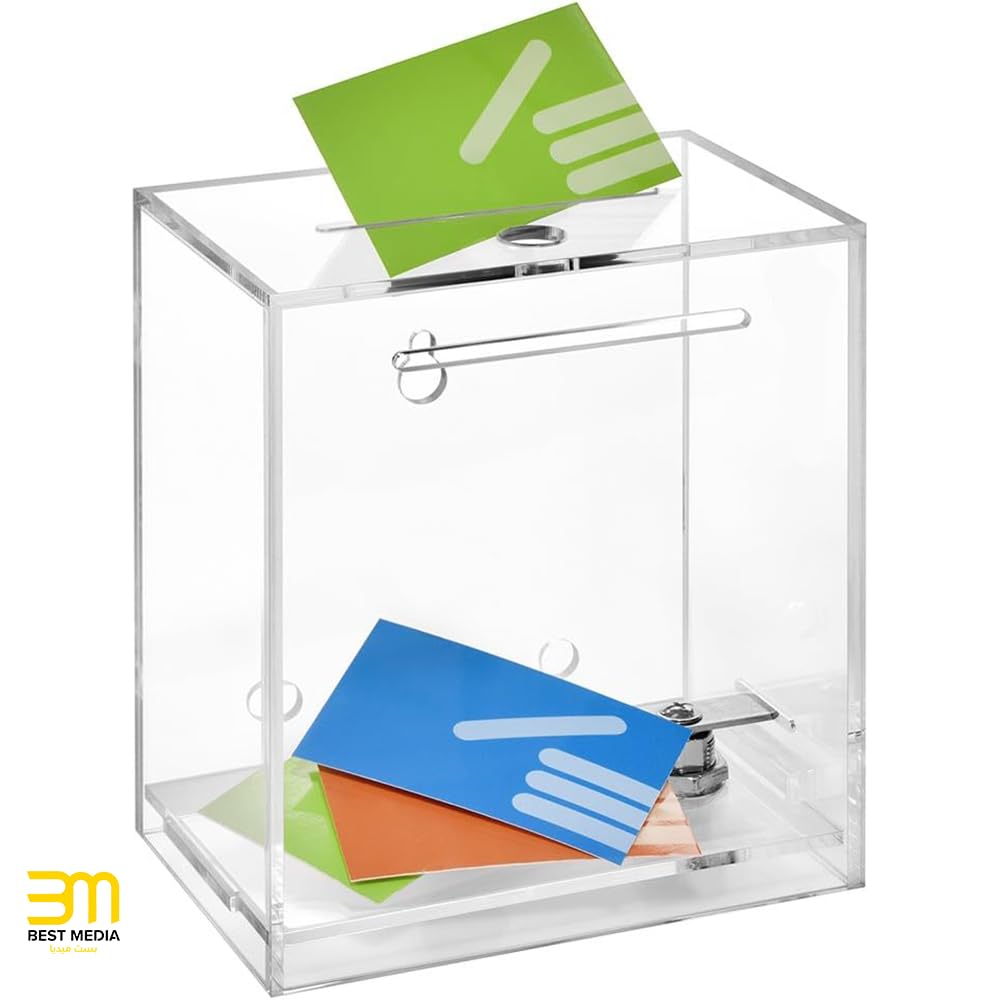 Acrylic Donation and Suggestion Box with Lock, Crystal Clear Freestanding or Wall-Mounted Display Box for Ballots, Promotions, or Feedback, Secure Slot Lid with Keys, Transparent Design
