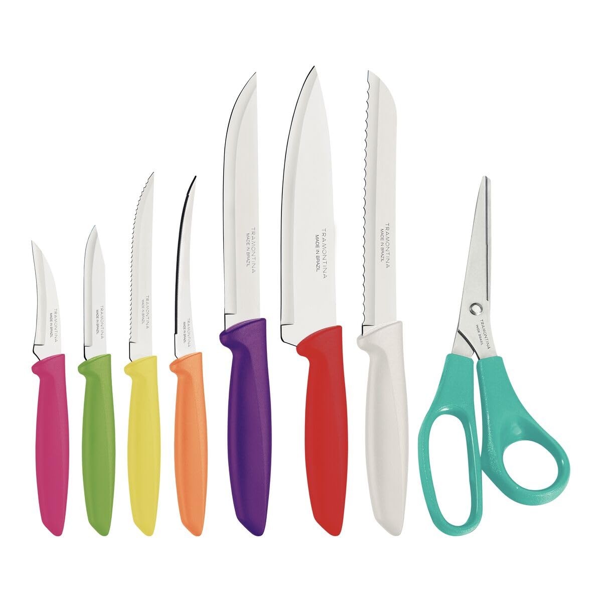 Plenus Knife Set – 7 Knives + 1 Scissors – Multi-Color Handles – Durable Blades for All Kitchen Needs