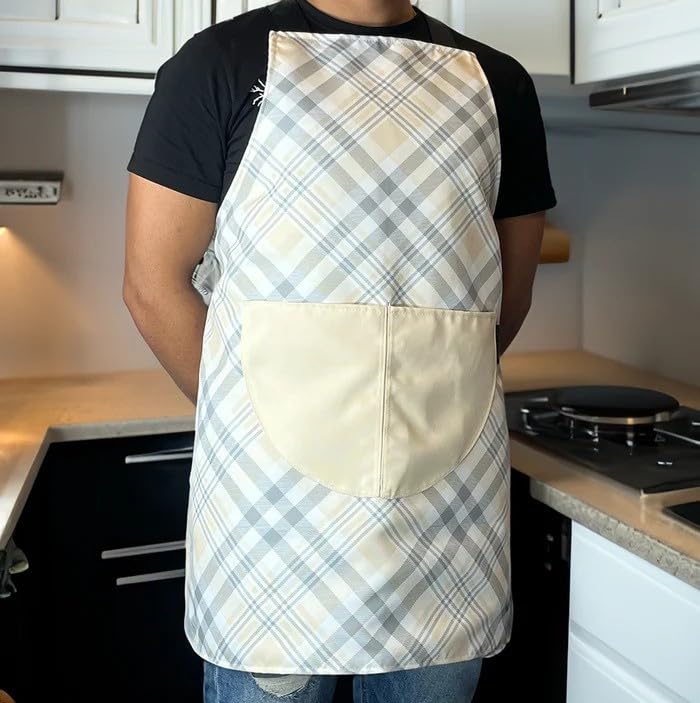 Apron, Cross-Back Design, Soft Cotton-Like Fabric, One Size, Lightweight Breathable Unisex with Front Pocket, for Cooking, and Daily Use