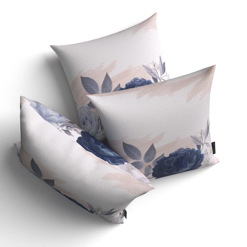 Bloom Set Velvet Cushion Cover in Blue & White, a plush decorative pillow with a beautiful floral pattern, 40x40 cm, perfect for creating a serene and elegant atmosphere in your bedroom