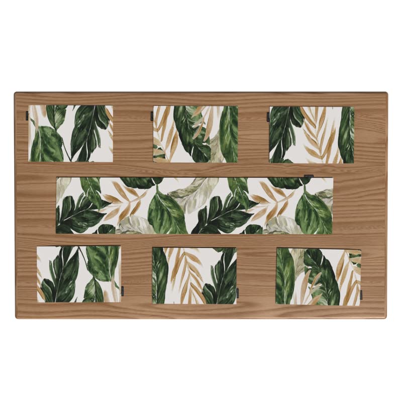 Canvas Richy Leaf Placemats, Set of 6 Durable Table Mats in Green, White & Gold, each 45x30 cm, Washable and Heat-Resistant for Protecting your Dining Table with a Botanical Style