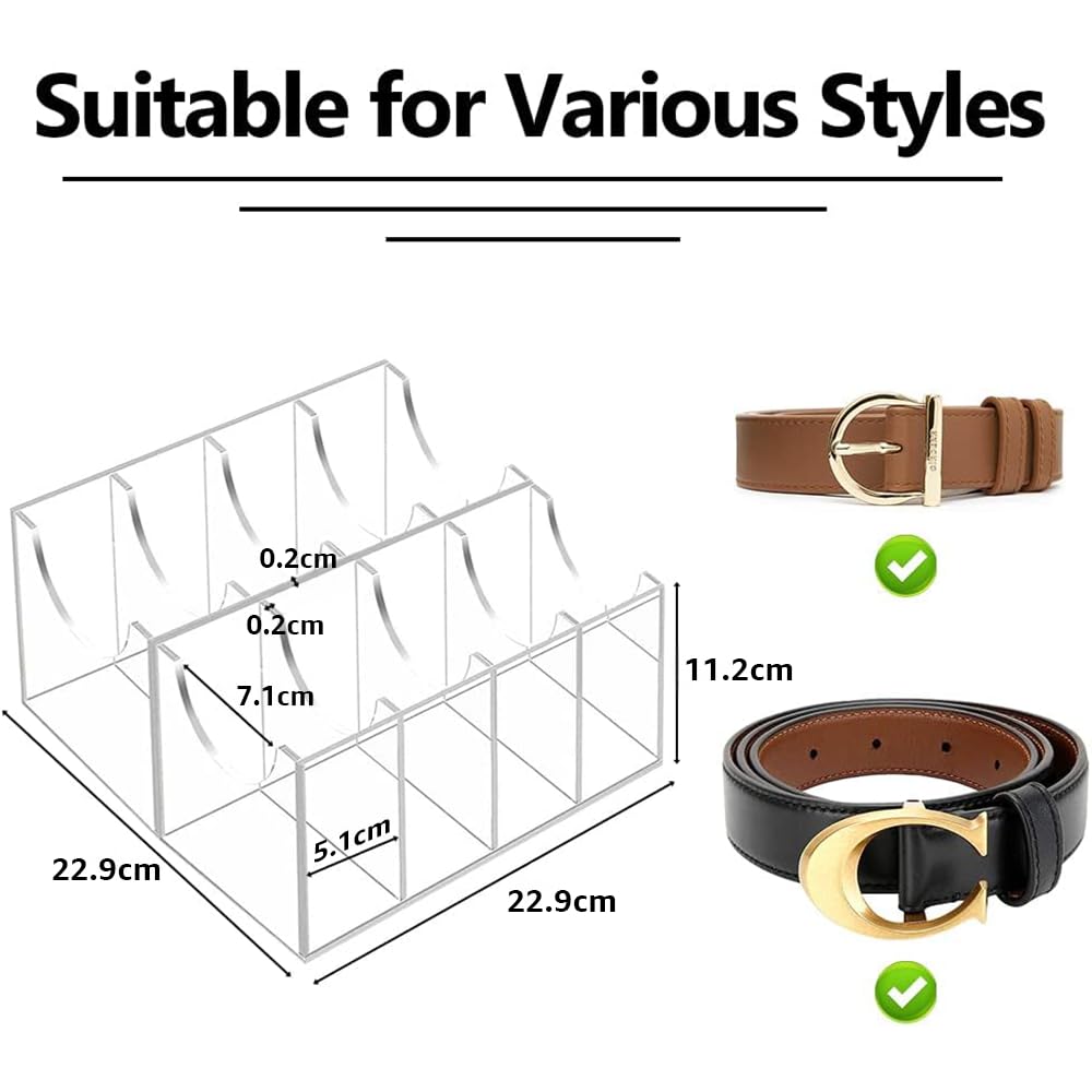 Clear Acrylic Belt Organizer with 8 Compartments, 4 mm Transparent Display Box for Closet Storage, 6 x 11 cm Holder for Ties, Watches, Jewelry and Accessories