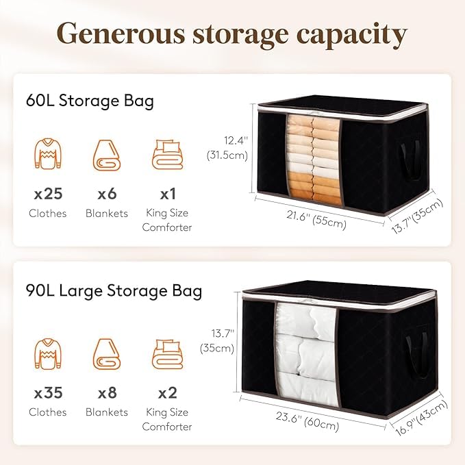 6 Pack Large Foldable Storage Boxes with Zipper & Reinforced Handles, Linen Clothes Organizer for Blankets, Comforters & Seasonal Items