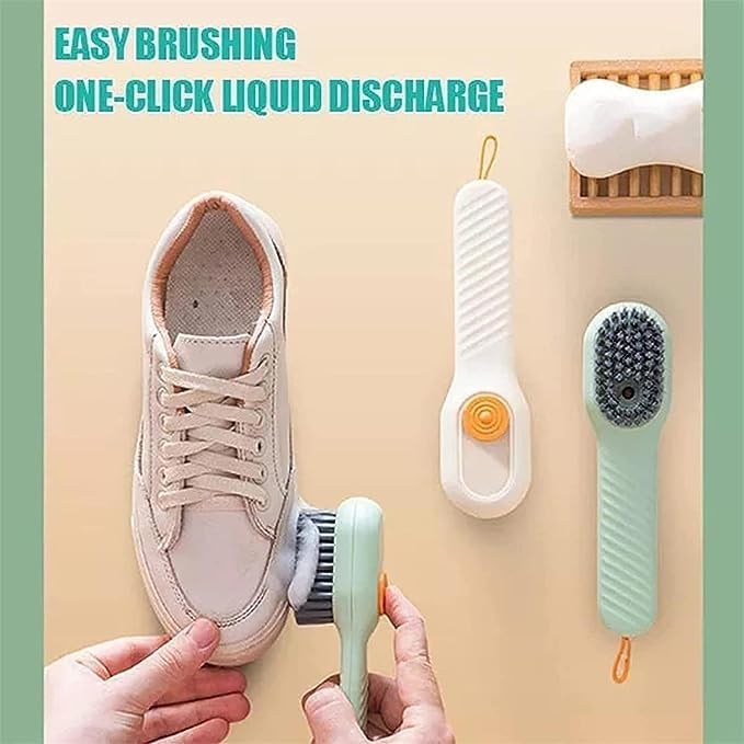 2Pcs Multifunctional Liquid Shoe Brush, Liquid Adding Soft Fur Cleaning Brush, Multifunctional Shoe Brush with Liquid Box, Long Handle Automatic Liquid Adding Cleaning Brush (White)