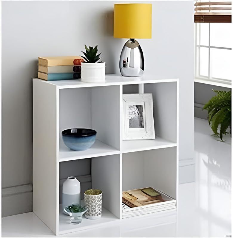 Homme Concept 4 Cube Storage Unit in White, Living Room Bookcase and Shelving Unit, Kids Bookshelf, Free Standing Wooden Bookcase, Storage Organiser for Home Office, BookShelf