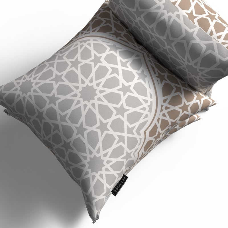 Ramadan's Unique Morish Cushion Cover in plush velvet, White & Beige, 40x40 cm, a decorative pillow with an elegant pattern perfect for celebrating the season or for year-round style