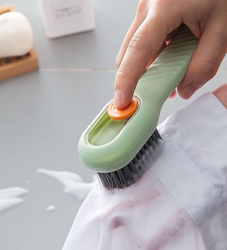 LAMBAMOON Multi-Function Hydraulic Cleaning Brus with Soap Dish Laundry Brush Scrub Brush with Soap Dispenser for Bathroom, Kitchen, Soft Laundry Clothes and Shoes Scrubbing Brush (Mint Green)