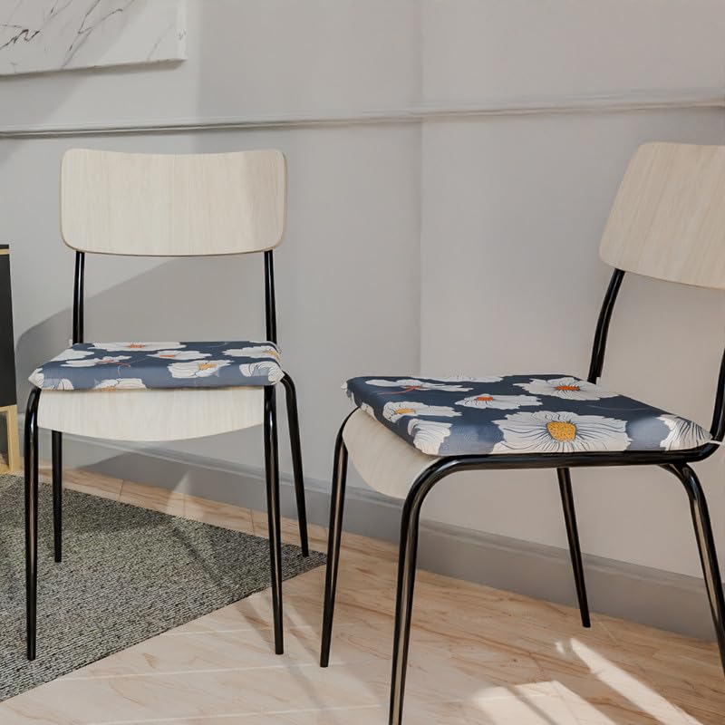 Florish Seat Pad (Set Of 2), decorative and comfortable chair cushions in Blue, White & Yellow, 40x40 cm, featuring a beautiful floral design to brighten your kitchen or dining area