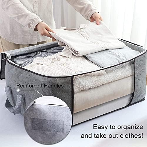 THMINS 5 Pack 60×40cm Large Storage Bags, Clothes Storage Bins Foldable Closet Organizers Storage Containers with Durable Handles Thick Fabric for Blanket Comforter Clothing Bedding 90L