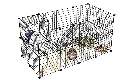 PATIOSNAP Pet Fence, 12 Pieces DIY Metal Wire Playpen, Carrier Play Yard for Small Pets - Rabbit, Guinea Pigs, Puppy - Portable Indoor Outdoor Cage
