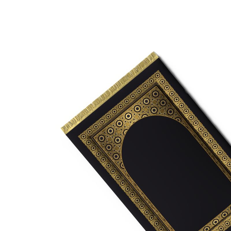 Elegant Velvet Padded Prayer Rug in Gold and Black, 68x117 cm, a soft and comfortable mat with plush cushioning, perfect for enhanced support and a luxurious feel during prayers