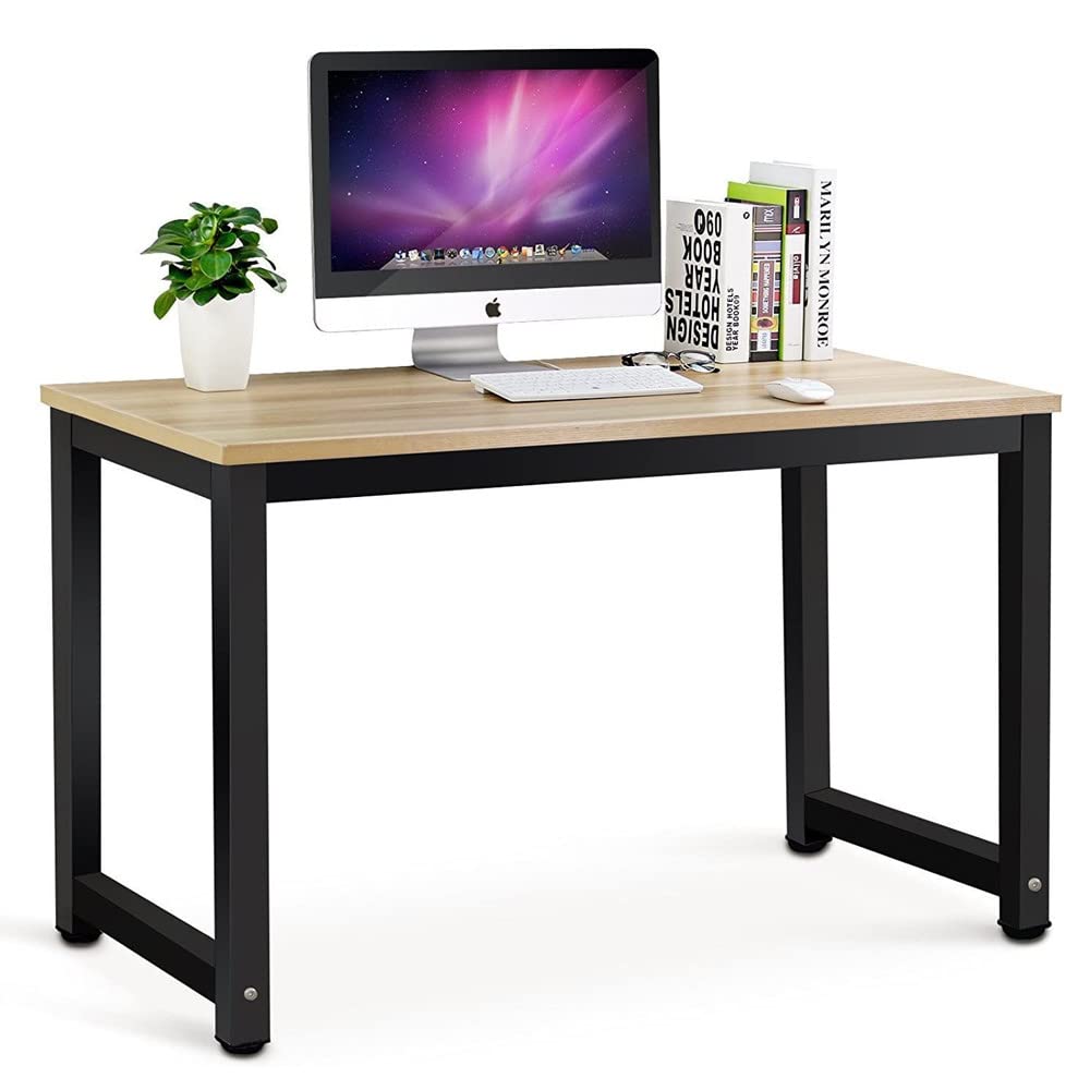 Computer Desk,100cm Computer Table PC Laptop Modern Study Table, Office Desk Workstation for Home Office with Extra Strong Legs,Writing Desk,Beige