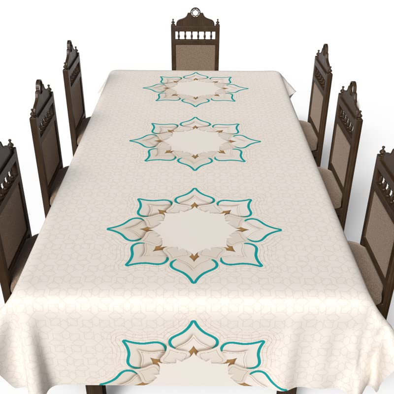 Islamic Dora Waterproof Tablecloth, a Multicolor 140x300 cm Rectangular Table Cover of Spillproof Polyester, a Vibrant Stain-Resistant Protector for Parties and Festive Dining
