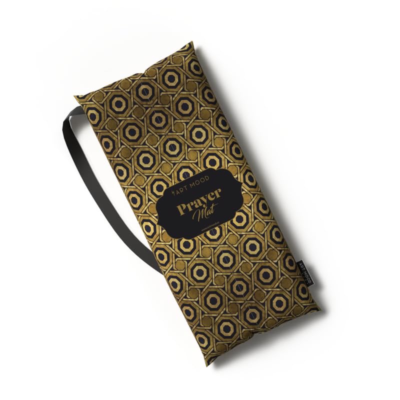 Elegant Velvet Padded Prayer Rug in Gold and Black, 68x117 cm, a soft and comfortable mat with plush cushioning, perfect for enhanced support and a luxurious feel during prayers