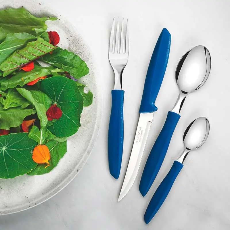 Plenus 16-Piece Cutlery Set – Stainless Steel Blades with Blue Polypropylene Handles – Durable & Dishwasher Safe for Everyday Use