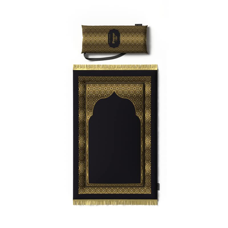 Padded Prayer Rug for Kids in soft Gold and Black velvet, 57x95 cm, a comfortable and perfectly sized mat for children, making their prayer times cozy and encouraging regular practice