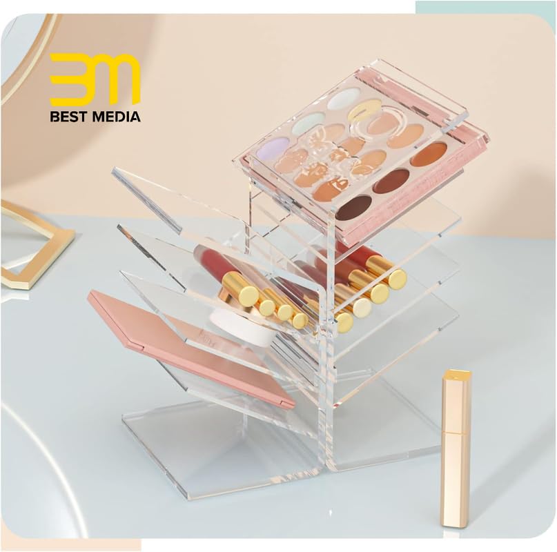 10-Section Acrylic Makeup Organizer for Desktop and Drawer, Clear Storage Tray for Eyeshadow Palettes, Lipstick, and Pressed Powder, Elegant Vanity and Cosmetics Display Holder
