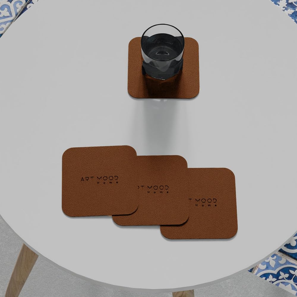 Leather Coaster Set - Premium Faux Leather Coasters with Stylish Touch, Heat-Resistant and Scratch-Proof - Perfect for Coffee Tables, Dining, and Home Decor, Set of 4