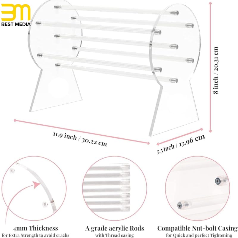 Clear Acrylic Headband Holder and Display Stand, Modern Organizer Rack for Hairbands, Scrunchies, and Watches, Stylish Vanity and Closet Accessory for Girls and Women