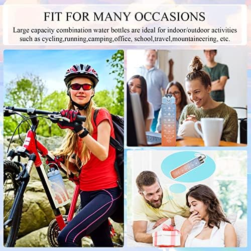 Motivational Water Bottle with Straw 3 Pcs, 64oz 32oz 16oz Time Marker Large Drinking Bottles Leakproof Half Gallon 2L Water Jugs for Sports Gym Travel BPA Free - Gradient Blue