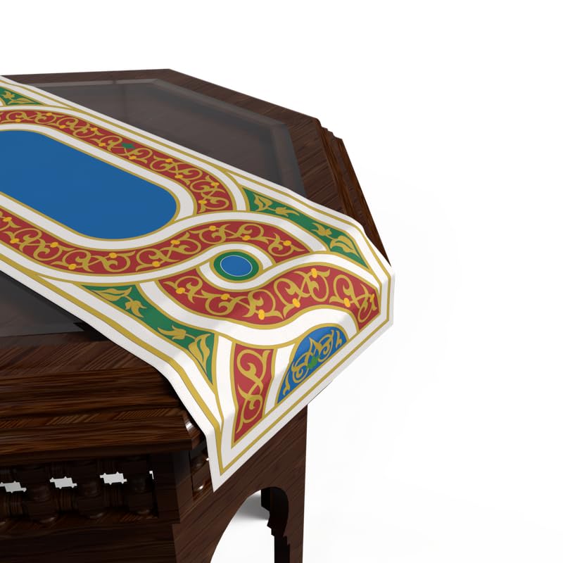 Ramadan's Unique Orient Velvet Runner in White & Beige, 35x140 cm, a Decorative Centerpiece with an Elegant Eastern-Inspired Pattern, perfect for a Sophisticated Ramadan Dining Setting