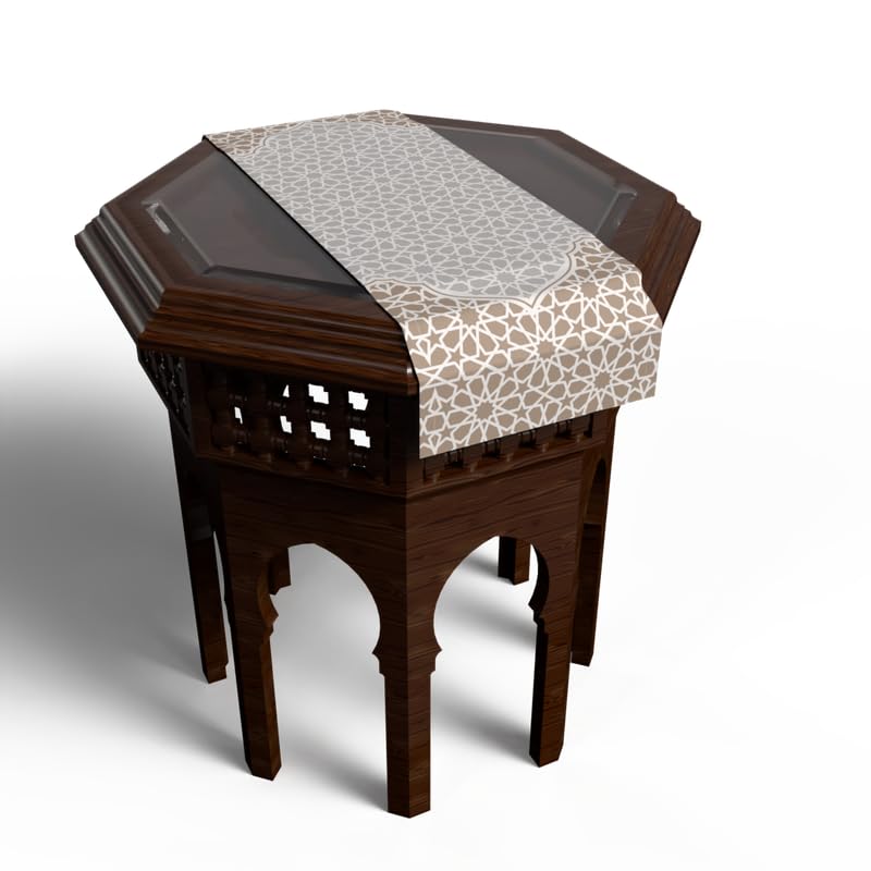 Ramadan's Unique Morish Velvet Runner in White & Beige, 35x140 cm, a Decorative Centerpiece with an Elegant Pattern perfect for celebrating the Season or for year-round stylish Decor