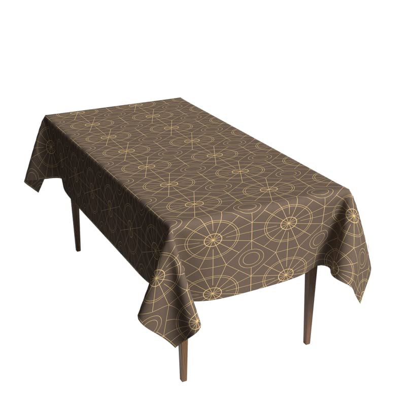 Islamteric Waterproof Tablecloth in Brown & Gold, a 140x300 cm Rectangular Table Cover made from Spillproof Polyester, a Durable Protector with a Rich Islamic Pattern for Large Tables