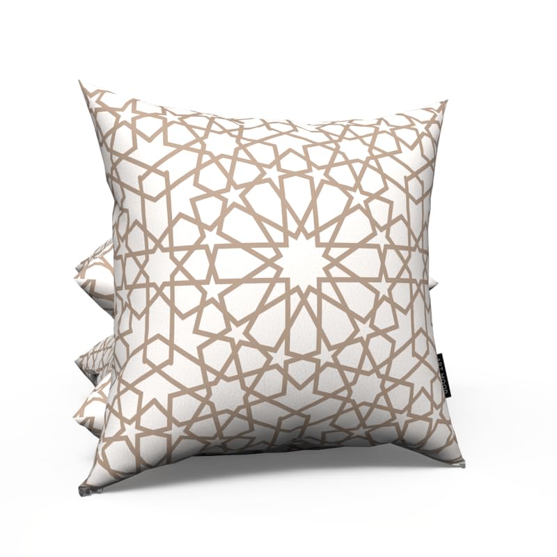 Nova Velvet Cushion Cover in White & Beige, a 40x40 cm decorative throw pillow with a serene, star-inspired Islamic design, creates a peaceful and spiritual ambiance for Ramadan