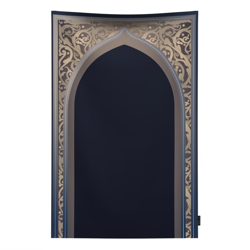 Al-Hedaya Waterproof Prayer Mat, a Durable Rug in Blue & Beige from Wipeable Material, 68x117 cm, for Comfortable Prayer, an Easy-to-Clean Salah Mat for Outdoor, Indoor, and Travel