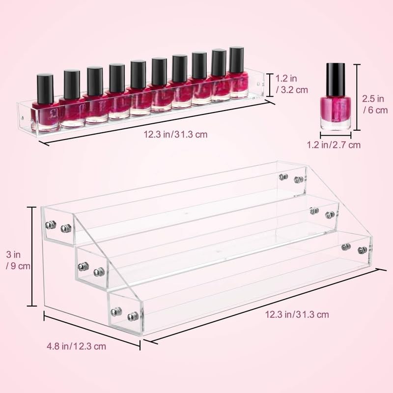 3 Tier Acrylic Nail Polish and Sunglass Organizer, Holds 39 Bottles, Clear Countertop Display Rack for Essential Oils, Jewelry, and Eyeglasses, Multi-Purpose Tabletop Stand