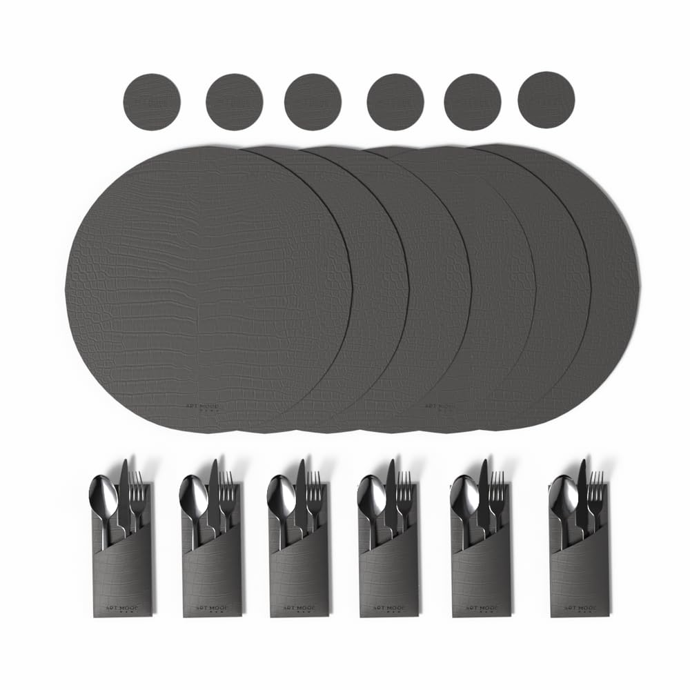 Leather Placemat Set with Coasters And Holders - Faux Leather Dining Table Protection - Heat And Scratch Resistant