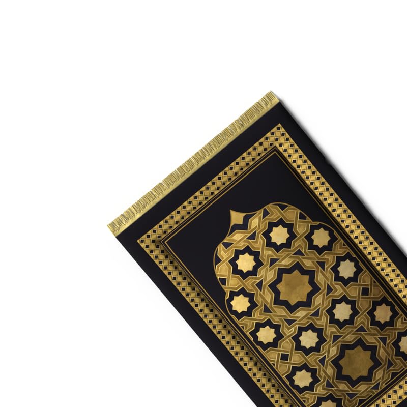 Padded Prayer Rug Mat in luxurious Gold and Black velvet, 68x117 cm, a thick and comfortable rug with soft cushioning, ideal for daily prayers and providing extra support