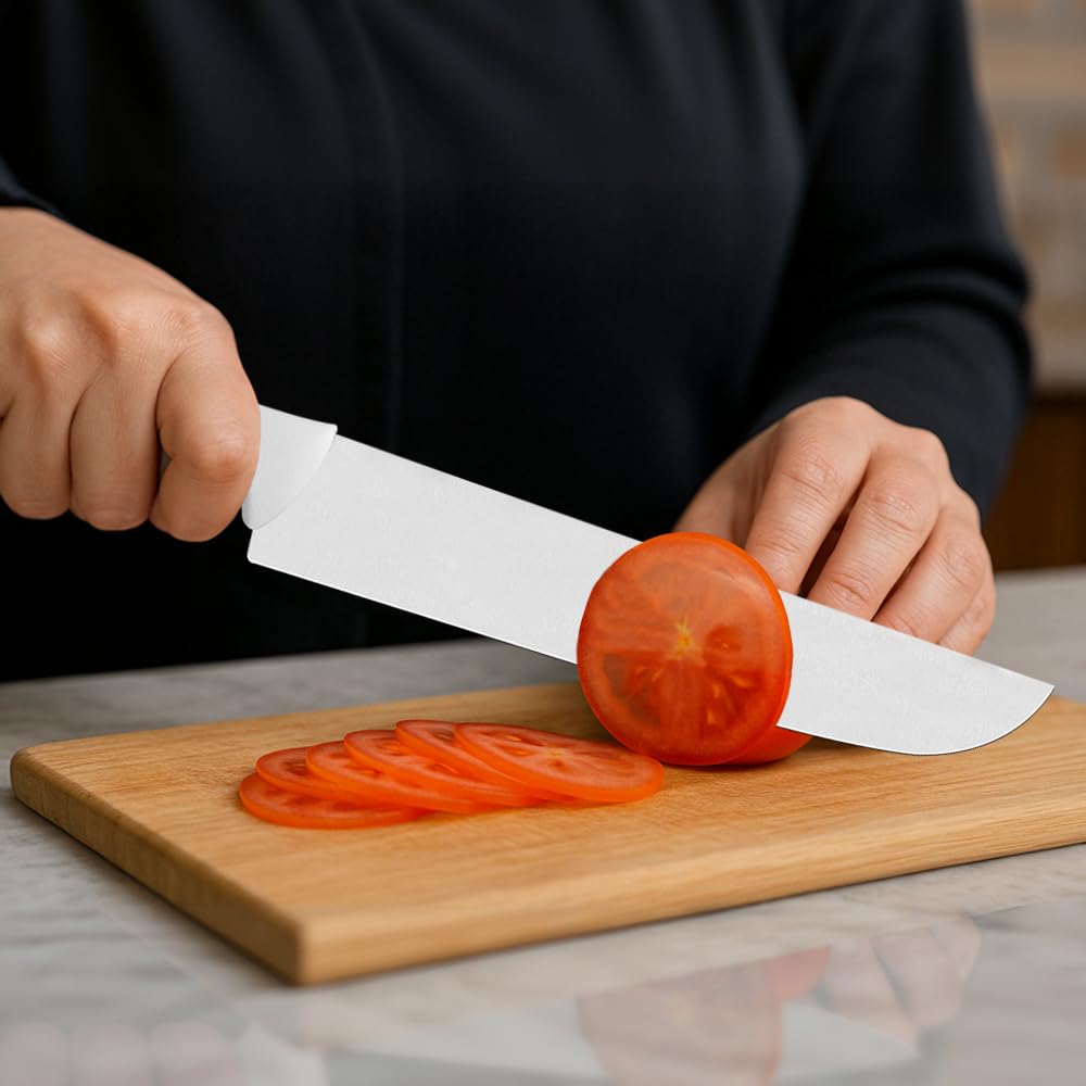 Premium Stainless Steel Meat Knife with Handle, 8-Inch Blade, White - Designed for High Performance and Durability, Ideal for Professional and Home Kitchens, Precision Crafted for