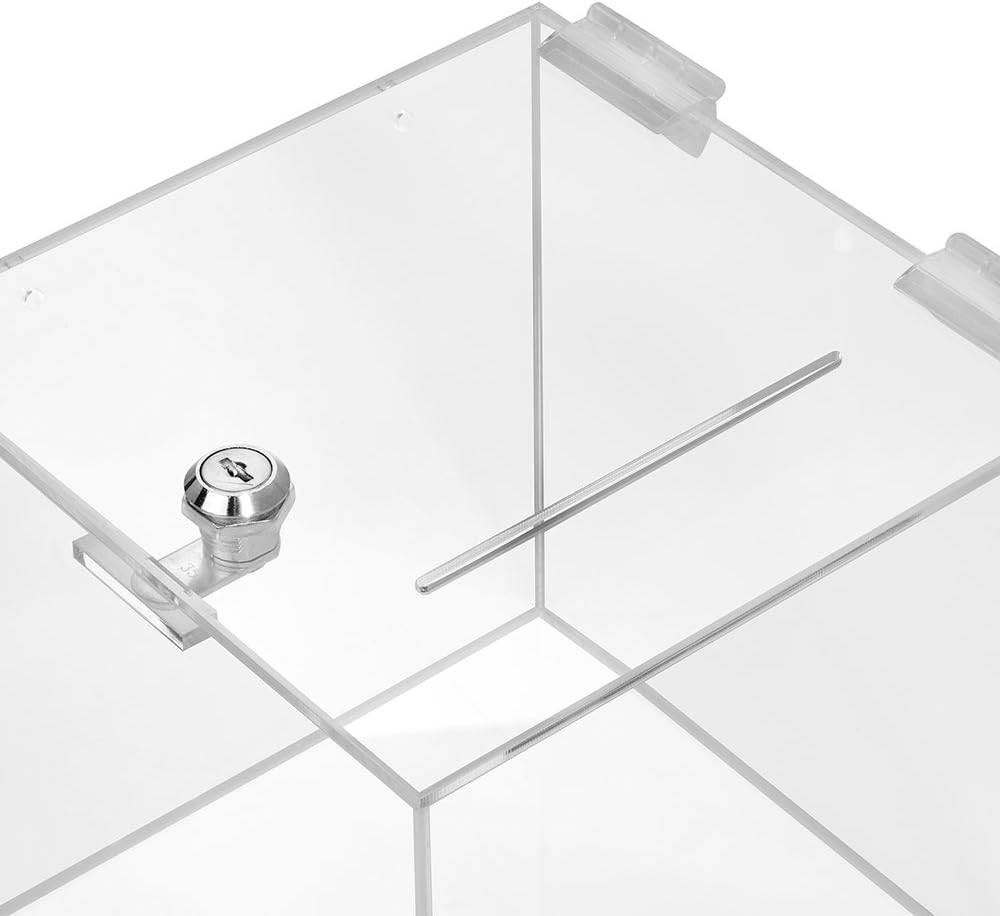 Clear Acrylic Lockable Box with Slot and Keys, 20 x 20 x 20 cm Transparent Plexiglass Donation Ballot or Competition Entry Box for Events Office or Promotions