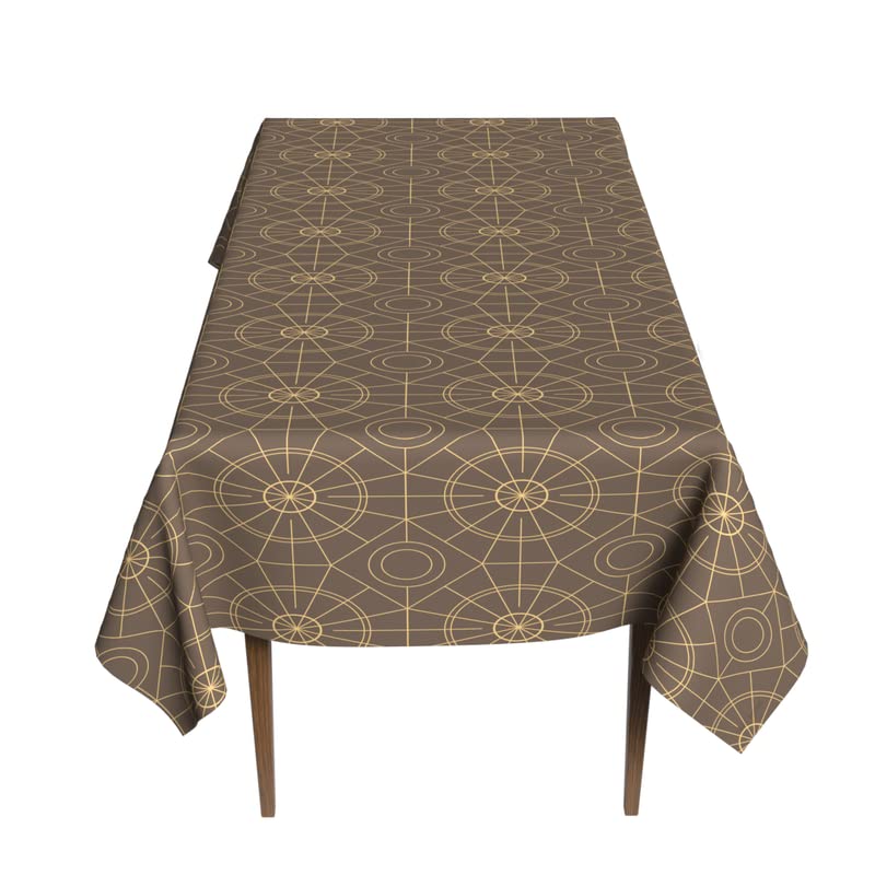 Islamteric Waterproof Tablecloth in Brown & Gold, a 140x300 cm Rectangular Table Cover made from Spillproof Polyester, a Durable Protector with a Rich Islamic Pattern for Large Tables