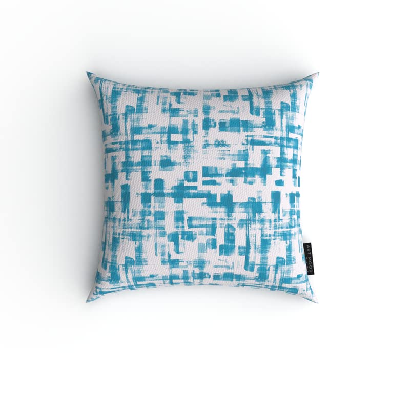 Izzy Canvas Cushion Cover in Blue & White, a durable decorative pillow with a fresh and breezy modern pattern, 40x40 cm, perfect for a coastal, contemporary, or Hamptons-style home decor