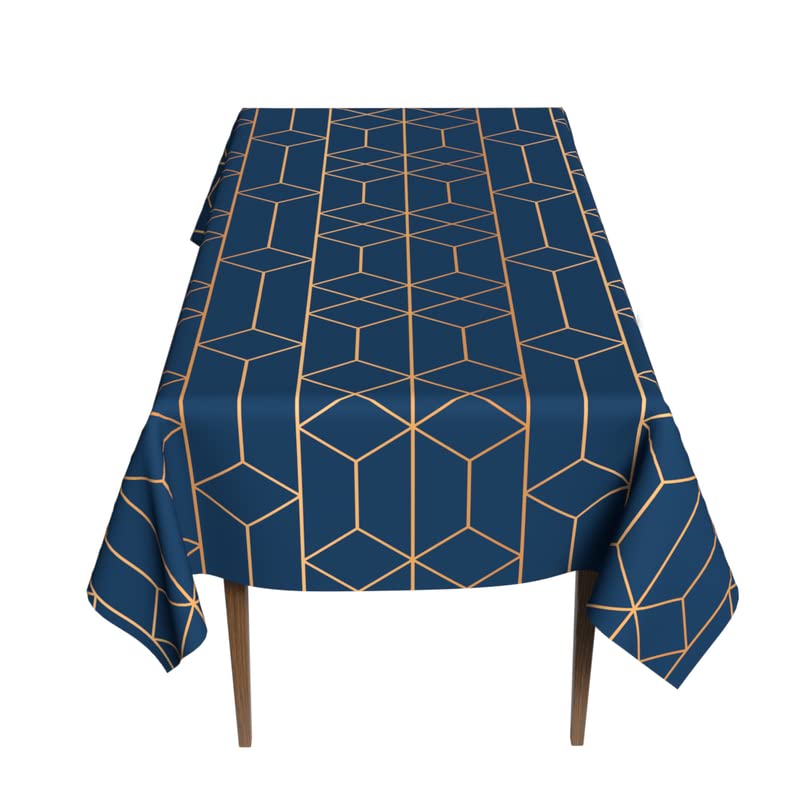 Tableau Waterproof Tablecloth in Blue & Gold, a 140x300 cm Rectangular Table Cover from Artistic Spillproof Polyester, an Elegant Stain-Resistant Protector for your Large Dining Table